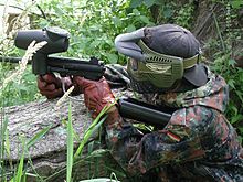 A paintball player wearing appropriate eye protection against impact Nuxos1pl.JPG