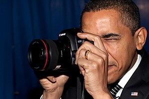 President Barack Obama using a Canon EOS 5D Ma...