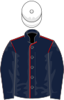 Dark blue, red seams on body, white cap