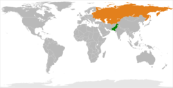 Карта с указанием местоположения Пакистана и Советского Союза