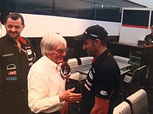 Stoddart with future Minardi investor and Formula One chief, Bernie Ecclestone Paul Stoddart Bernie Ecclestone Chanoch Nissany.jpg