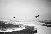 Ilyushin Il-2s of the Soviet Air Forces near Moscow in 1943 RIAN archive 2564 Soviet planes flying over Nazi positions near Moscow.jpg