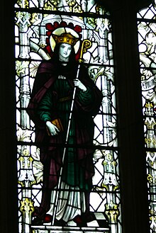 A stained glass window depicting St. Seaxburh, from the Refectory of Chester Cathedral. Refektorium Ostfenster 4 St.Sexburg.jpg