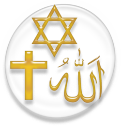 Symbols of the three main Abrahamic religions: Judaism, Christianity and Islam