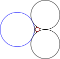 The 7 circles of this Steiner chain (black) are externally tangent to both given circles (red and blue), which lie outside one another.