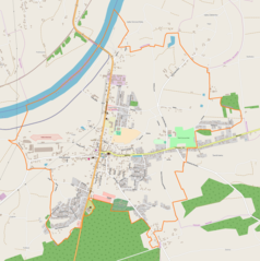 Mapa konturowa Szczucina, na dole nieco na lewo znajduje się punkt z opisem „Cmentarz żydowski w Szczucinie”