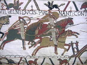 Knights in the 1140s still closely resembled those of the previous century, depicted here in the Bayeux Tapestry Tapisserie cavaliers.JPG