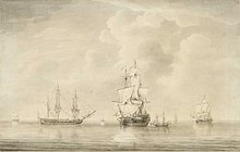 Led by Commander George Walker, the "Royal Family" (King George, Prince Frederick, Duke' and Prince George Privateers) take the Nuestra Senora de les Remedios off Louisbourg, 5th February 1746 The taking of the 'Nuestra Senora de les Remedios' by the 'Prince Frederick', 'Duke' and 'Prince George' Privateers, 5th February 1746 RMG PX9663.jpg