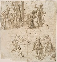ヴェロネーゼが1588年2月4日付の手紙の裏に描いた、キリストの洗礼に関する4つの素描。フォッグ美術館所蔵[13]。