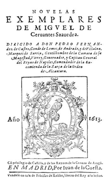 Página de título das "Novelas Exemplares" de Miguel de Cervantes (1613)