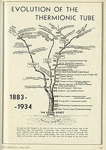 information diagram in the shape of a tree illustrating the "evolution" of thermionic tubes (a type of vacuum tube) between 1883 and 1934 1934-Thermionic-Tube-Chart.jpg