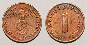 Avers et revers d'une pièce de 1 Reichspfennig. (définition réelle 6 144 × 3 168)