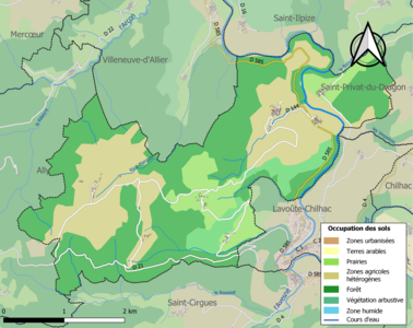 Carte en couleurs des infrastructures et de l'occupation des sols de la commune.