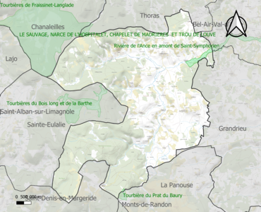 Carte des ZNIEFF de type 1 sur la commune.