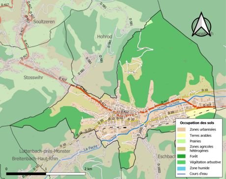 Carte en couleurs présentant l'occupation des sols.