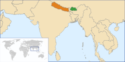 Map indicating locations of Bután and Nepal