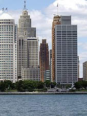 The Detroit Financial District viewed from the Detroit River DavidStottsitsamongDetroittowers.jpg