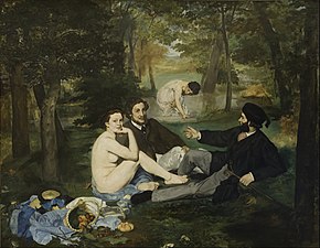 Edouard Manet, Le Dejeuner sur l'herbe, 1863, one of the rejected works exhibited at the Salon des Refuses, now in the Musee d'Orsay Edouard Manet - Luncheon on the Grass - Google Art Project.jpg