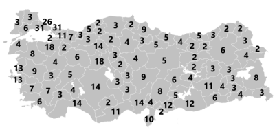 Képviselők száma megyékre lebontva - forrás: Wikipédia
