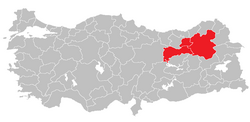 Location of ارض روم ذیلی علاقہ Erzurum Subregion