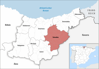 Die Lage der Comarca Tolosaldea in der Provinz Gipuzkoa