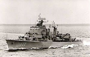 HMS Gästrikland efter moderniseringen år 1963.