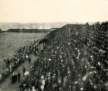 Regents Field just before kickoff during the 1904 game between Michigan and Chicago Just Before the Kick-off at the Chicago-Michigan Football Game 1904 part b.png