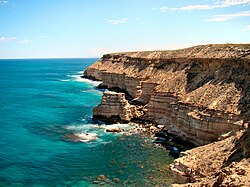 From the coastal section of the park, cliffs running south from the town of Kalbarri.