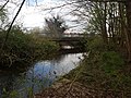 Brücke eines Feldweges bei Jülich-Süd, direkt dahinter überquert der Mühlenteich ein anderes Gewässer