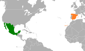 Mapa indicando localização da Espanha e do México.