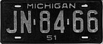 Номерной знак Мичигана 1951 года - Номер JN-84-66.jpg