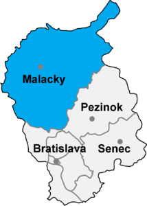 Poloha okresu Malacky v Bratislavskom kraji (klikacia mapa)