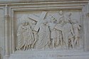 Simon de Cyrène helps Jesus carry the Cross. One of the Stations of the Cross in St.Clotilde's church.