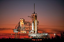 The Space Shuttle Atlantis (STS-129) is seen on launch pad 39A at the NASA Kennedy Space Center shortly after the rotating service structure was rolled back on November 15, 2009. STS-129 Atlantis Ready to Fly - edit1.jpg