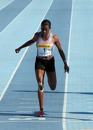 English: Jamaican sprinter Sheri-Ann Brooks ru...