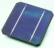 A solar cell, made from a monocrystalline  silicon wafer