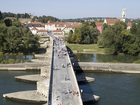 The Stone Bridge in the foreground, Stadtamhof beyond, looking north (2009)