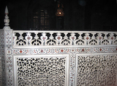 Details of marble Jali screens around royal cenotaphs, Taj Mahal.