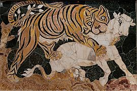 Panneau avec un tigre et un veau