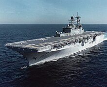 Bonhomme Richard during builder's sea trials in early 1998. USS Bonhomme Richard (LHD-6) underway in the Gulf of Mexico, circa in early 1998 (NH 107664-KN).jpg