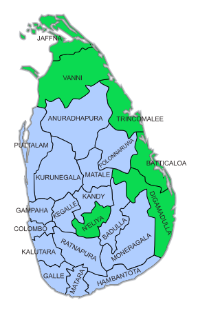 Mehrheiten nach den 22 Wahlkreisen (weitgehend identisch mit den Distrikten von Sri Lanka): ﻿Mehrheit für Mahinda Rajapaksa ﻿Mehrheit für Sarath Fonseka