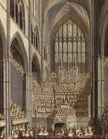 The chorus, orchestra and organ in Westminster Abbey, London during the Handel Commemoration in 1784