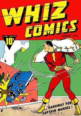 Whiz Comics cover featuring Captain Marvel, published by Fawcett Comics in 1940 WhizComicsNo02.jpg