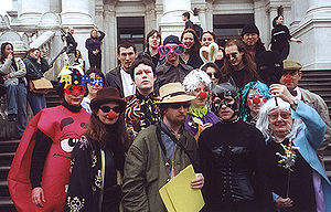 Stuckist artists dressed as clowns intervene at the Turner Prize, Tate Britain, in 2000 2000 Stuckist Turner demo (1).jpg