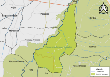 Carte de la ZNIEFF de type 2 sur la commune.