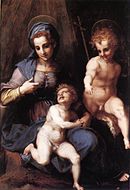 安德烈亚·德尔·萨尔托的《圣母、圣子与圣约翰》（Madonna col Bambino e san Giovannino），154 × 101cm，约绘于1515年，1790年始藏[28]