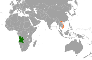 Mapa indicando localização da Angola e do Vietnã.