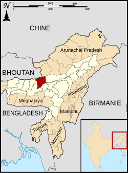 Darrang district's location in Assam