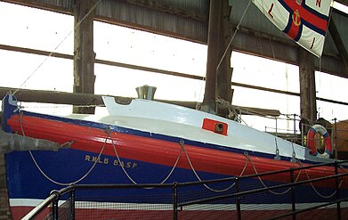 RNLB B.A.S.P. (ON-687) on display at the Historic Lifeboat Collection at Maritime museum in Chatham Dockyard