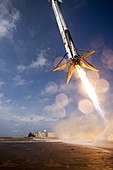 Falcon 9 Flight 17's first-stage attempting a controlled landing on the drone ship following the successful launch of CRS-6